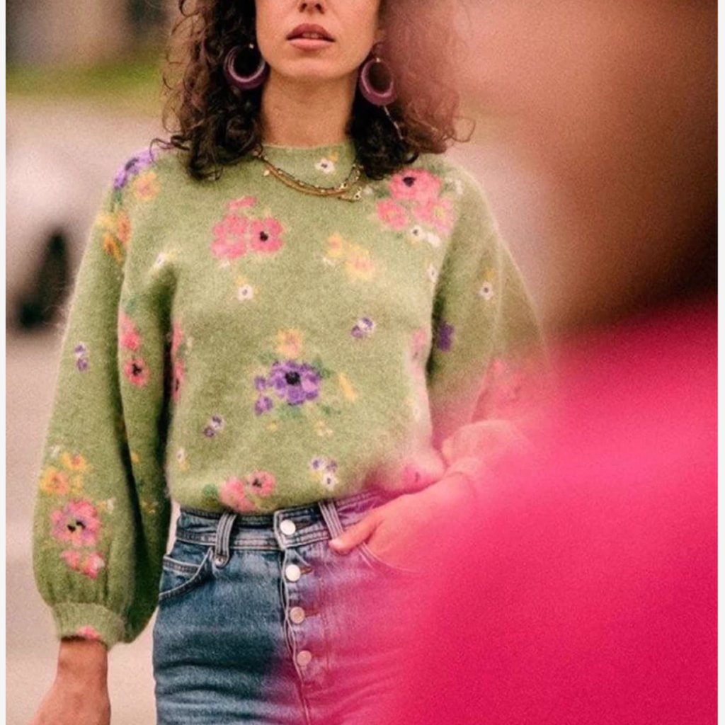 Nwt Sezane Silvia Jumper Small Garden Floral Mohair Sweater French Knit